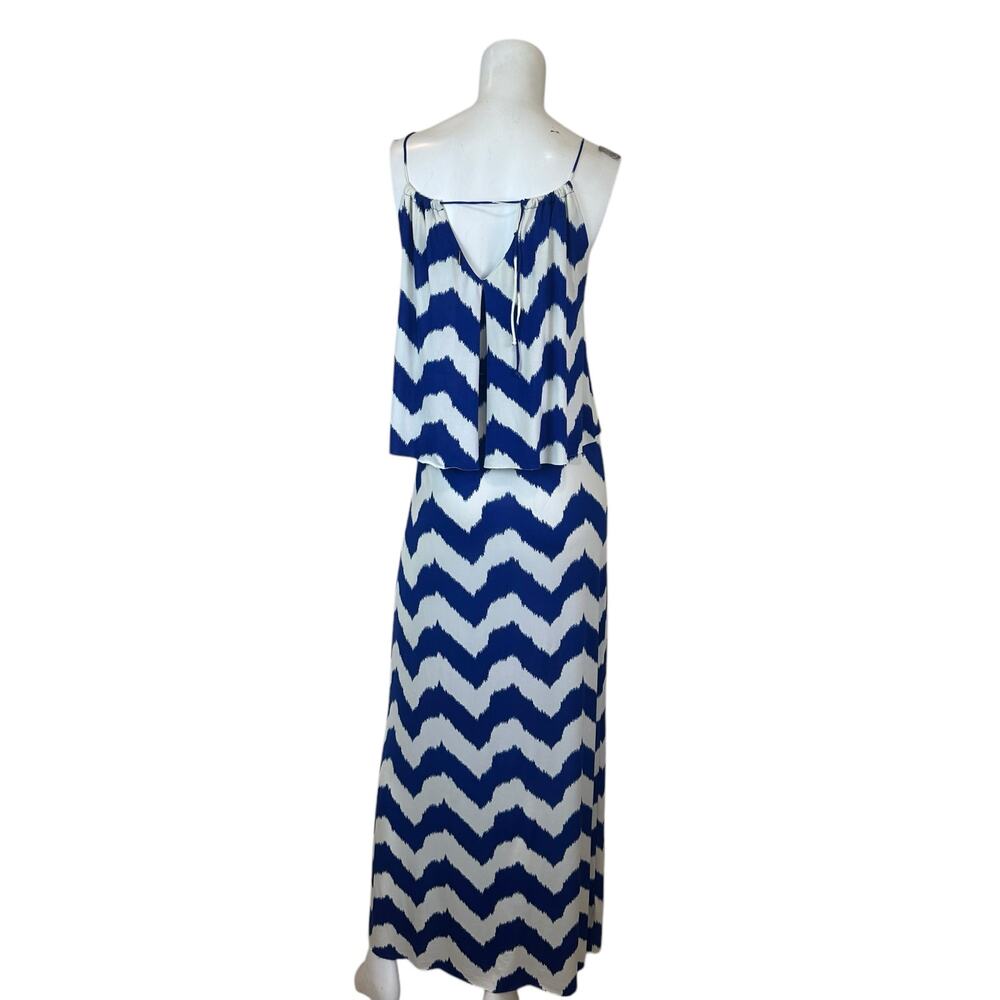 T-Bags Los Angeles Blue and White Chevron Print Jersey Maxi Dress sz XS - Picture 8 of 16